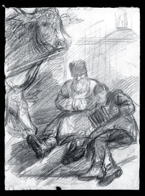 Иллюстрация А. А. Пластова к рассказу А. П. Чехова «Холодная кровь». 1927