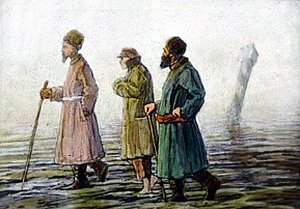 Диапозитив «Двое статских и бродяга». А. П. Чехов «Мечты». 1900-1910 гг.