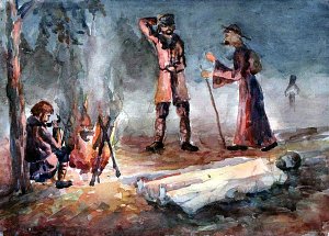 Иллюстрация к рассказу А. Чехова «Мёртвое тело». Г. Салтуп, 1960-е гг.