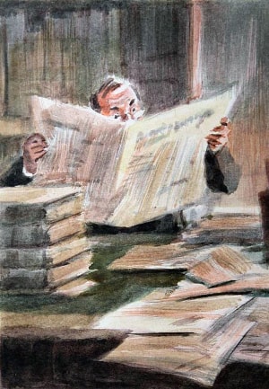 Иллюстрация Валентина Фёдоровича Васильева (1923-1986) к рассказу А. П. Чехова «Много бумаги»