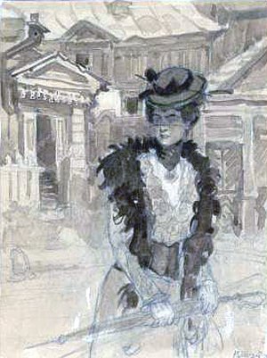 Мария Викторовна Должикова. Иллюстрация к повести А. П. Чехова «Моя жизнь». Художник Рувим (Илья) Моисеевич Мазель, 1951