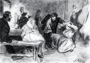 А. П. Чехов. «Мужики», 1897. Рисунок И. Е. Репина, 1899.