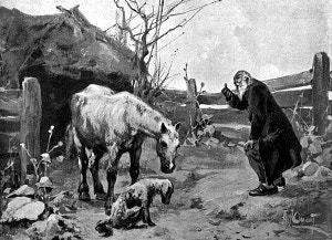 Зотов возмущался, негодовал, а лошадь и собака слушали... «Нахлебники», рассказ А. П. Чехова. Художник А. П. Апсит. Литературный альбом. Конец XIX — начало XX вв.