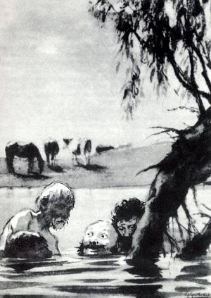 Рисунок Кукрыниксов к рассказу Чехова «Налим». 1941