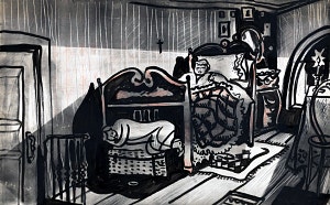 Комнатка гувернантки. Эскиз декорации к фильму «Нервы» (по рассказу А. П. Чехова). Художник Кузнецов Анатолий Владимирович, 1969