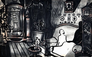 Гостиная. Ночь. Эскиз декорации к фильму «Нервы» (по рассказу А. П. Чехова). Художник Кузнецов Анатолий Владимирович, 1969