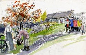 Иллюстрация к рассказу А. П. Чехова «Новая дача». А. А. Пластов, 1920-1930-е