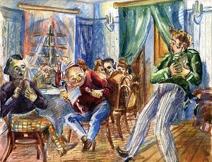 Иллюстрация к рассказу А. Чехова «Орден». Ю. Гаврилов, 1960-е гг.