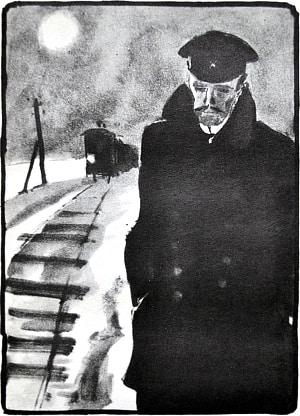 Иллюстрация П. Пинкисевича (1970) к рассказу А. Чехова «Шампанское»