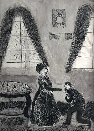 Иллюстрация к рассказу А. П. Чехова «Симулянты». В. Печенкин, 1965
