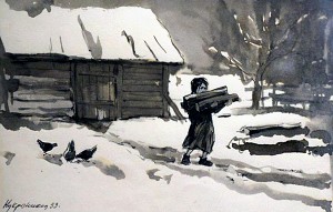Иллюстрация к рассказу Чехова «Спать хочется». Кукрыниксы. 1953 г.