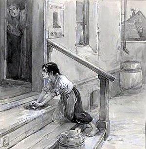 Иллюстрация к рассказу А. П. Чехова «Спать хочется». А. П. Апсит, 1900-е