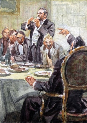 Иллюстрация к рассказу А. П. Чехова «Торжество победителя». Художник Васильев Валентин Фёдорович (1923-1986)