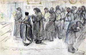 Иллюстрация А. А. Пластова к рассказу А. П. Чехова «У предводительши», 1927