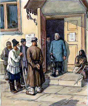 Иллюстрация С. С. Боима к рассказу А. П. Чехова «Унтер Пришибеев», 1954
