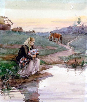 Липа у пруда. Иллюстрация к рассказу А. П. Чехова «В овраге». Художник Боим Соломон Самсонович, 1954