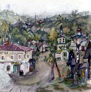 Село Уклеево. Иллюстрация к повести А. П. Чехова «В овраге». Художник Мазель Рувим Моисеевич, 1959-60 гг.