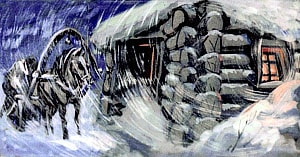У крыльца. А. Чехов «Ведьма». Эскиз Рушева Николая Константиновича, 1963 г.