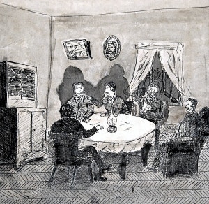 Иллюстрация к рассказу А. П. Чехова «Водевиль». Художник М. Митяев, 1960-1970-е гг.
