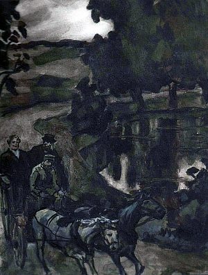 Кучер ехал быстро... Иллюстрация к рассказу А. П. Чехова «Враги». Художник В. Перцев, 1956 г.