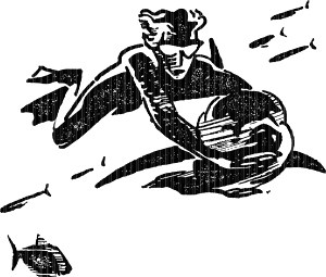 Ихтиандр и дельфин. Иллюстрация к роману А. Р. Беляева «Человек-амфибия». Художник Н. Гришин, 1963.