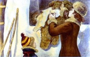 Когда они вернулись домой, Гека в избе не было. Иллюстрация И. Принцевского к рассказу «Чук и Гек» Аркадия Гайдара
