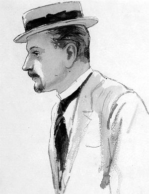 Дмитрий Дмитрич Гуров. Иллюстрация к рассказу А. П. Чехова «Дама с собачкой». Кукрыниксы, 1945 г.