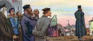 Глава I. Выход из церкви. Иллюстрация к роману М. Горького «Дело Артамоновых». Художник С. В. Герасимов. Середина XX века.