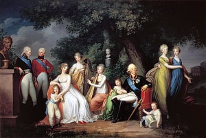 Портрет Павла I с семьёй. Герхардт фон Кюгельген. 1800 г. Червёртая слева — императрица Мария Фёдоровна, шестая слева — вел. кн. Мария Павловна