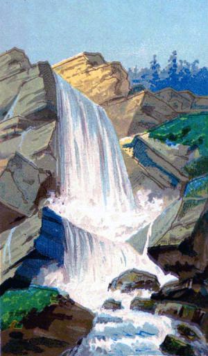 Иллюстрация к стихотворению Державина «Водопад» на хромо-литографии И. Д. Сытина и Ко