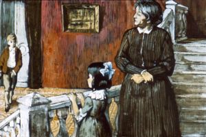 Сестра Соня с няней. Иллюстрация Ю. Теребилова к «Детям подземелья» Короленко