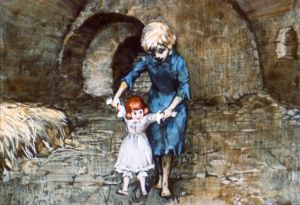 Маруся с куклой. Иллюстрация Ю. Теребилова к «Детям подземелья» Короленко