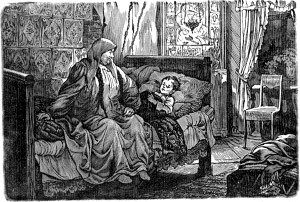 Рассказы бабушки. Заставка к главе IV повести М. Горького «Детство». Рисунок Б. А. Дехтерёва, гравировал Ф. С. Быков, 1946 г.