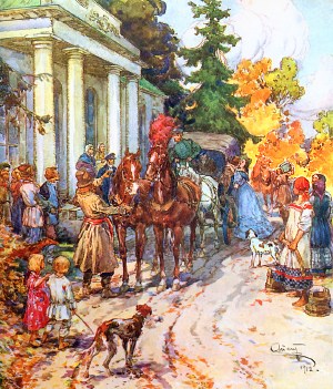 Разлука. Иллюстрация А. П. Апсита к повести Л. Н. Толстого «Детство»