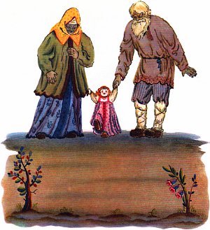 Вот и растет Снегурочка на радость старикам, да такая-то умная, такая-то разумная, что такие только в сказках живут, а взаправду не бывают. Иллюстрация В. Конашевича к сказке В. Даля «Девочка Снегурочка»