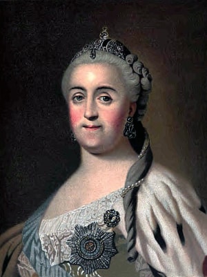 Екатерина II. Портрет работы придворного живописца Эриксена (Ericksen, ум. 1772). Из коллекции П. Я. Дашкова. Портрет воспроизводится впервые. Издание Брокгауза-Ефрон, С.-Петербург, 1905