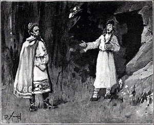 Князь Ярослава и отрок. Иллюстрация к поэме Дрожжина Спиридона Дмитриевича «Отрок». Художник В. Комаров, 1914.