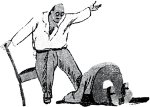 Человек молча повалился на колени. Это был отец Федор. Иллюстрация Михаила Черемных (1928) к роману Ильи Ильфа и Евгения Петрова «Двенадцать стульев» (1927)