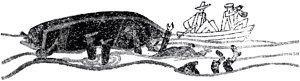 Переменив центр тяжести, барка не стала колебаться и в полном соответствии с законами физики перевернулась. Иллюстрация Михаила Черемных (1928) к роману Ильи Ильфа и Евгения Петрова «Двенадцать стульев» (1927)