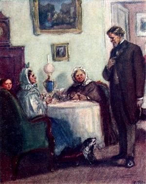Лаврецкий у Марфы Тимофеевны. Иллюстрация к роману Тургенева «Дворянское гнездо». Художник К. И. Рудаков.