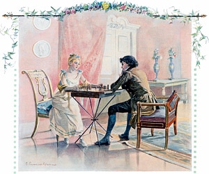 Ольга Ларина и Владимир Ленский играют в шахматы