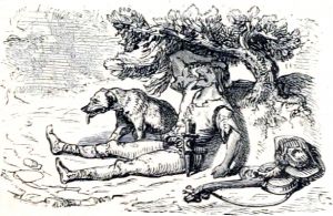 Иллюстрация Эрнста Гризета (1869) к басне Эзопа «БОРЕЙ И СОЛНЦЕ»