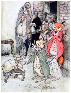 Иллюстрация Артура Рэкхема (1867-1939) к басне Эзопа «Черепаха и заяц»
