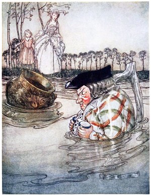 Иллюстрация Артура Рэкхема (1867-1939) к басне Эзопа «Два Горшка»