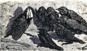 Иллюстрация Эрнста Гризета (1869) к басне Эзопа «ГАЛКА И ПТИЦЫ»