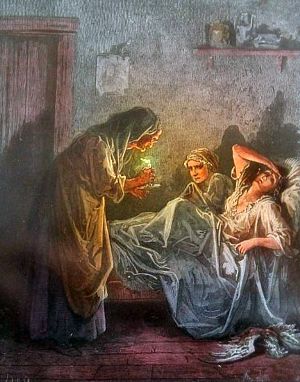Хозяйка и служанки. Гравюра Поля Гюстава Доре (1832-1883)