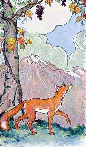 Лиса и виноград. Художник Майло Винтер, 1919