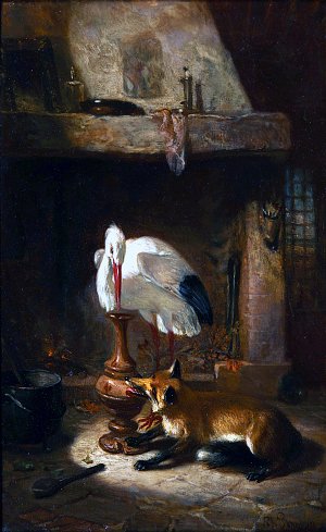 Лиса и журавль. Филипп Руссо (1816-1887)