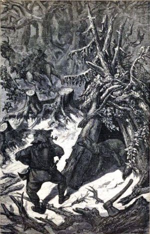 Иллюстрация Эрнста Гризета (1869) к басне Эзопа «ЛИСИЦА И ДРОВОСЕК»