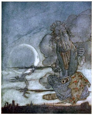 Иллюстрация Артура Рэкхема (1867-1939) к басне Эзопа «Луна и её мать»
